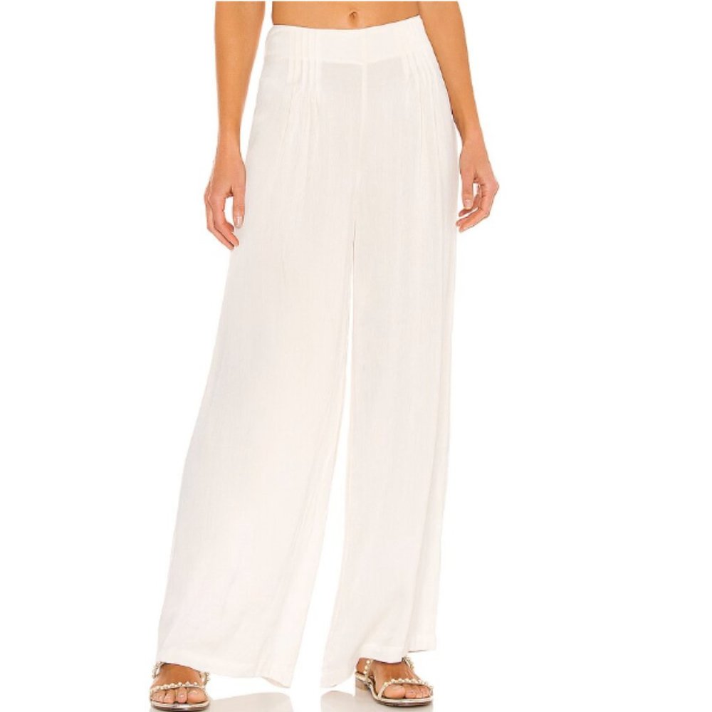 Tibi Textured Woven Wide Leg Pant - Ivory, XS